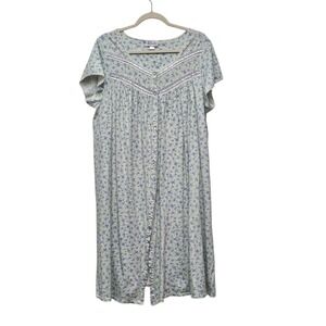 Character Vintage Grandma Floral Nightgown Sleep‎ Dress XL Light Blue Roses